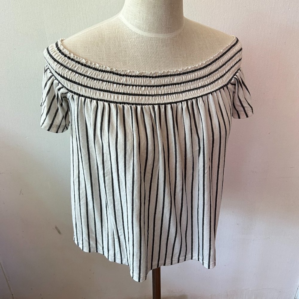 American Eagle Boho Blouse Womens Small Striped Top Linen Blend Coastal Cowgirl